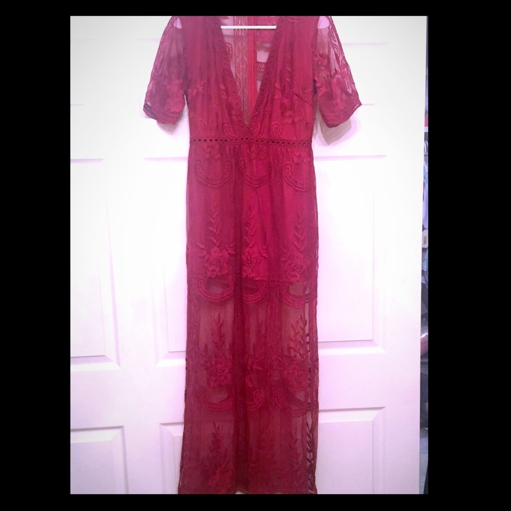 Lace Maroon Maxi Romper
